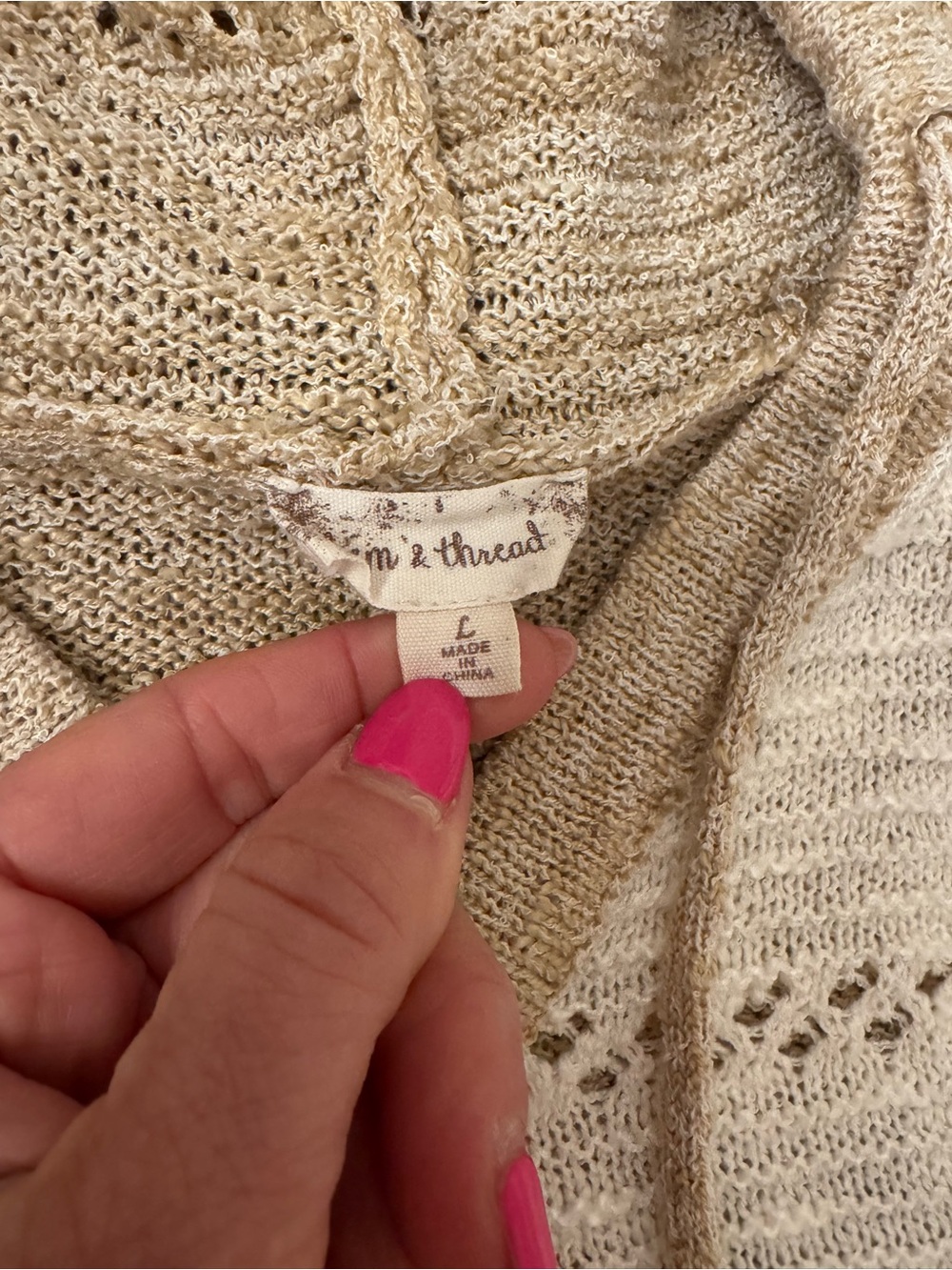 Hem & Thread Multicolor Open-Knit Hoodie - Picture 2 of 6